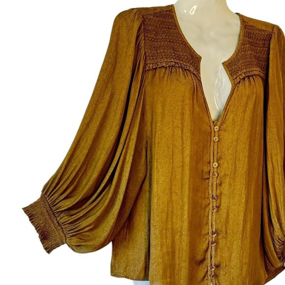 Anthropologie Cacee Peasant Top Oversized Button Down Balloon Sleeve Romantic  S - Picture 4 of 11